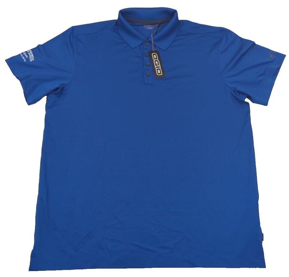 Ogio Mens Polo Shirt Short Sleeve X-Large Blue NWT Seagrams Logo Stretch